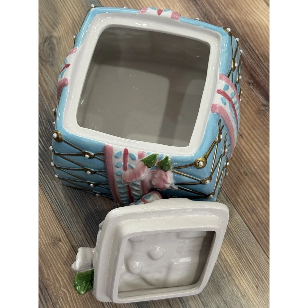David's Cookies Gift Box Ceramic Cookie Jar Canister Pastel Colors 7